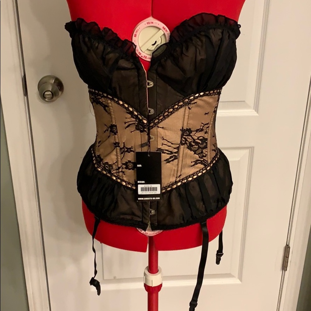 Delicate black and gold lace corset fits sz M